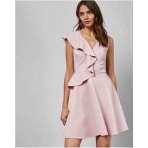 Ted Baker  LANTAA  Blush Pink Ruffle Skater Dress  Ted Size 3=US‎ 8 MSRP $259